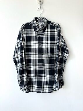 JW Anderson for Uniqlo Black & White Plaid Flannel Half Button Up Shirt - Size S